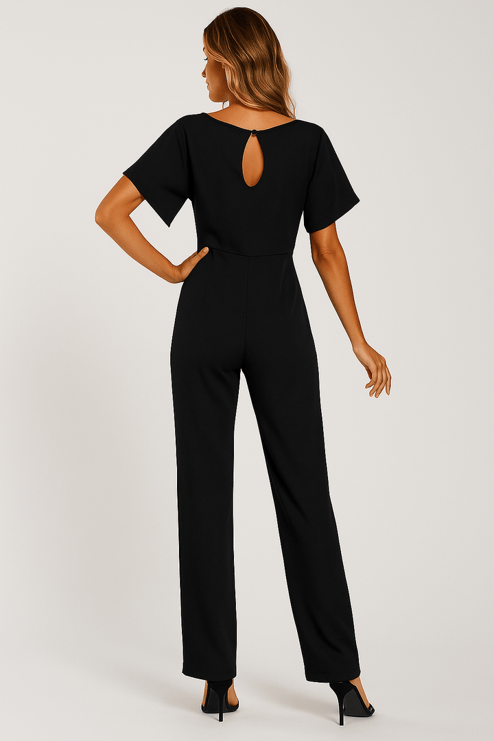 Elegante Stijlvolle Dames Jumpsuit met Korte Mouwen en Ceintuur
