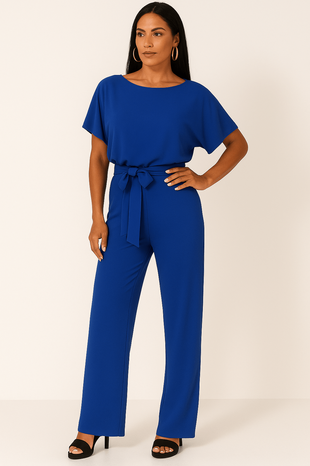 Elegante Stijlvolle Dames Jumpsuit met Korte Mouwen en Ceintuur