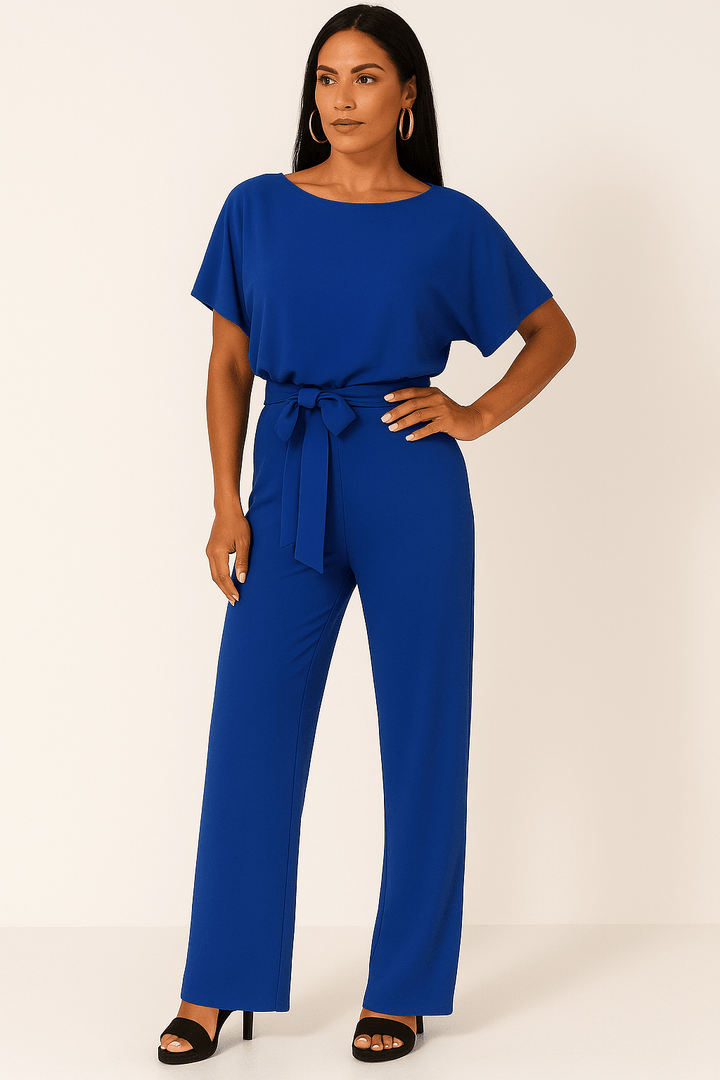 Elegante Stijlvolle Dames Jumpsuit met Korte Mouwen en Ceintuur