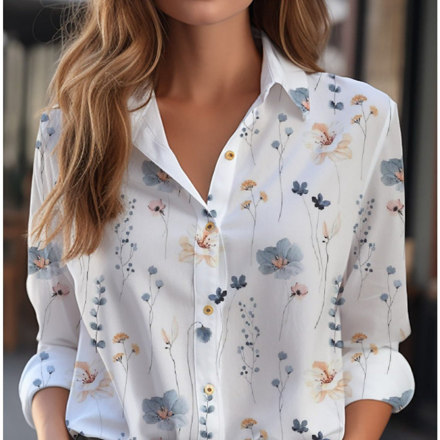 Elegante blouse met bloemenprint en knoopsluiting – top met lange mouwen