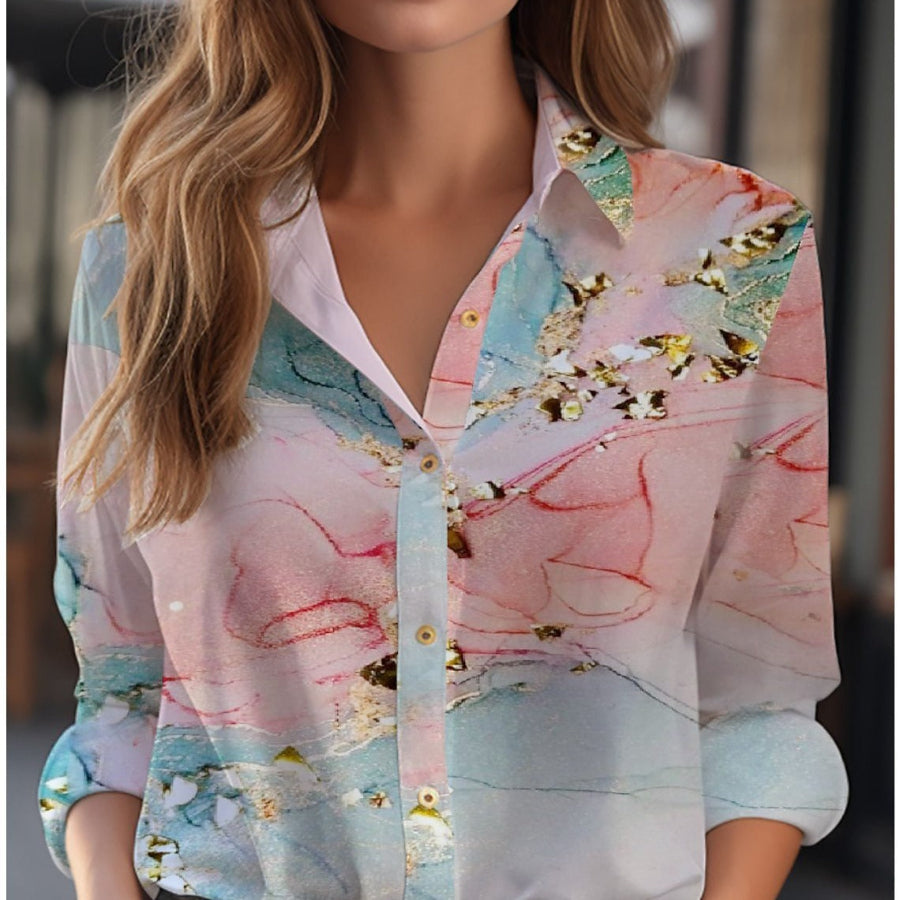 Elegante blouse met bloemenprint en knoopsluiting – top met lange mouwen