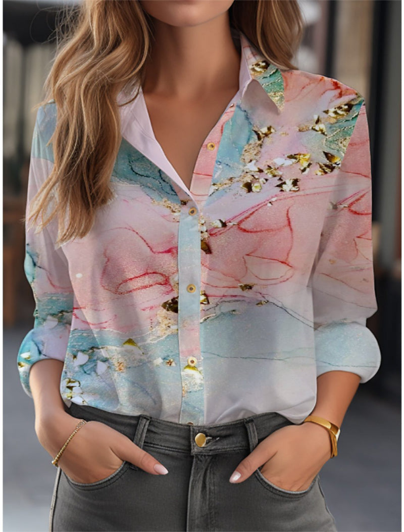 Elegante blouse met bloemenprint en knoopsluiting – top met lange mouwen