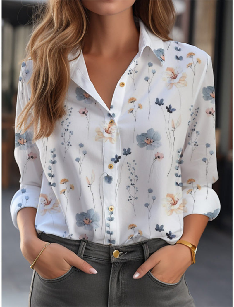 Elegante blouse met bloemenprint en knoopsluiting – top met lange mouwen