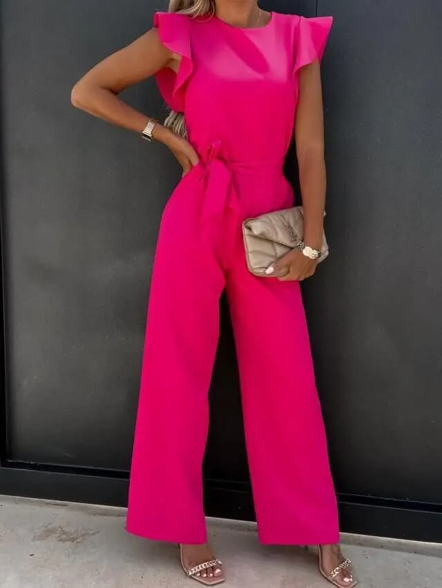 Elegante jumpsuit met ceintuur en vlindermouwen