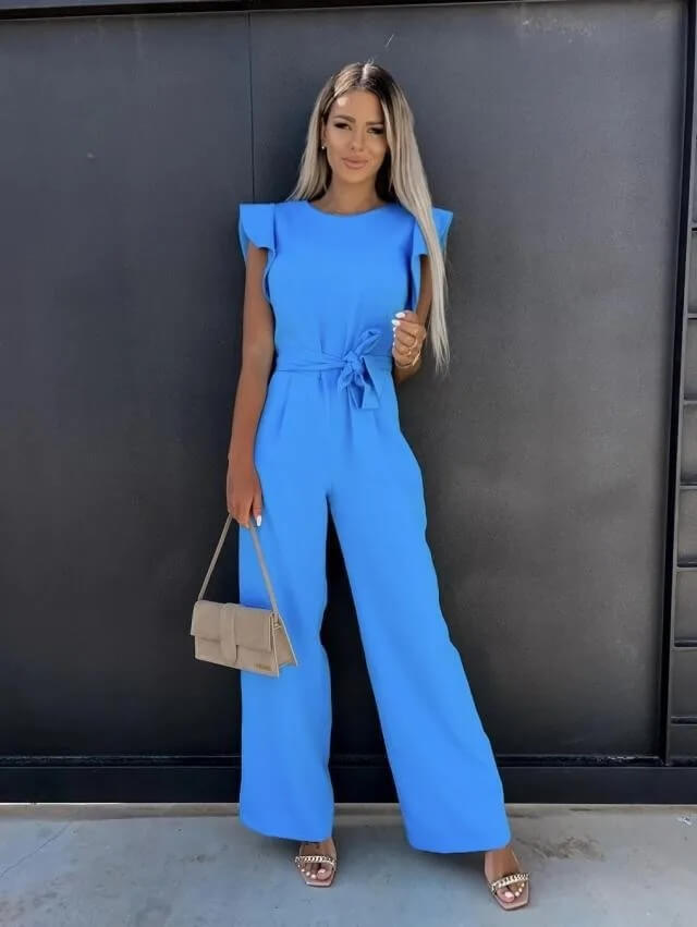 Elegante jumpsuit met ceintuur en vlindermouwen
