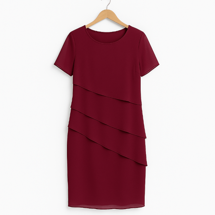 Elegante midi jurk met gelaagde details en korte mouwen