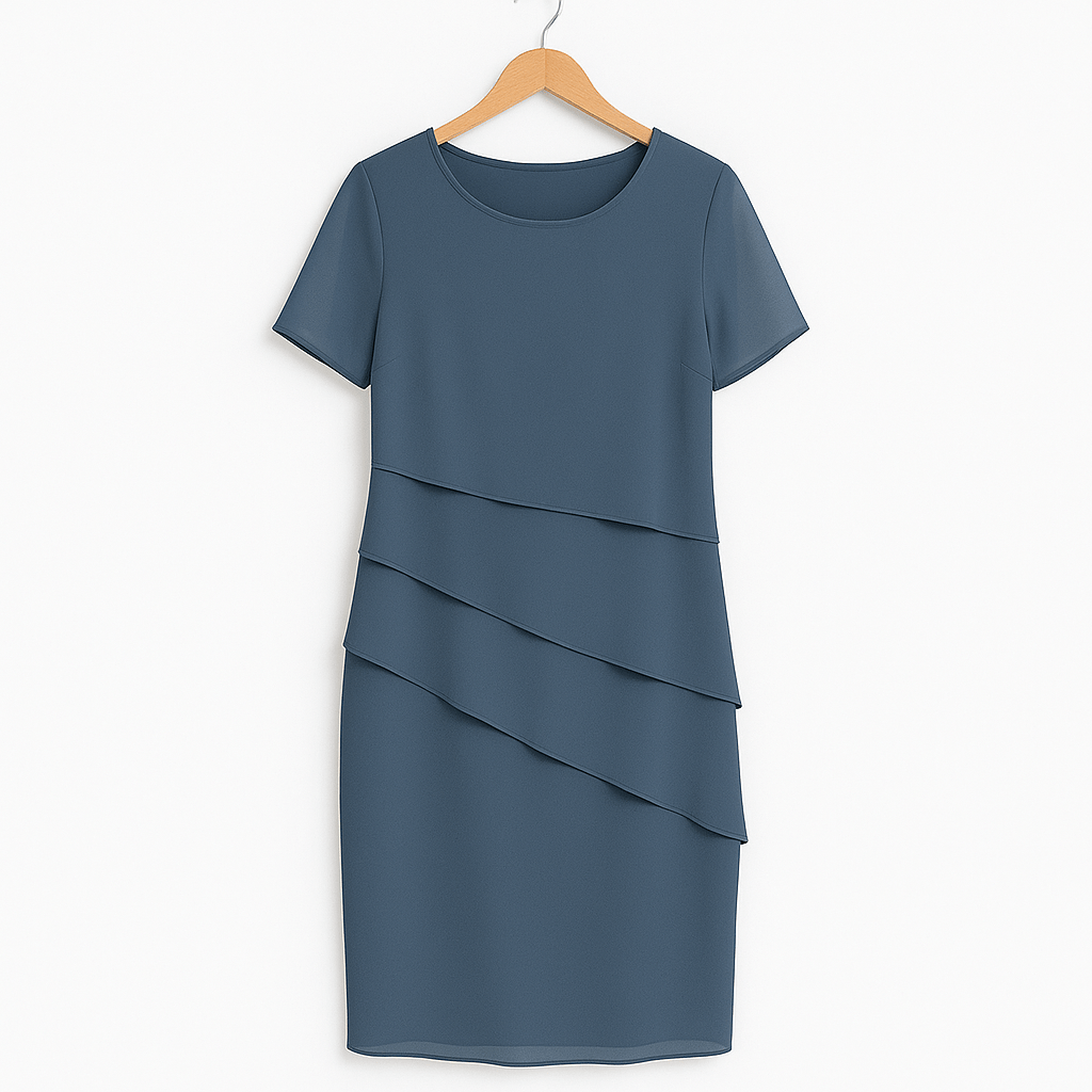 Elegante midi jurk met gelaagde details en korte mouwen