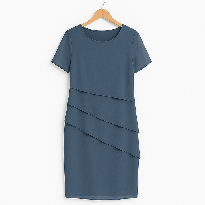 Elegante midi jurk met gelaagde details en korte mouwen