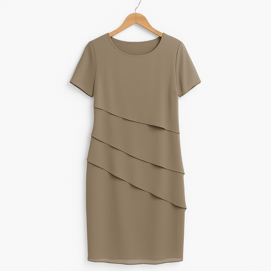 Elegante midi jurk met gelaagde details en korte mouwen