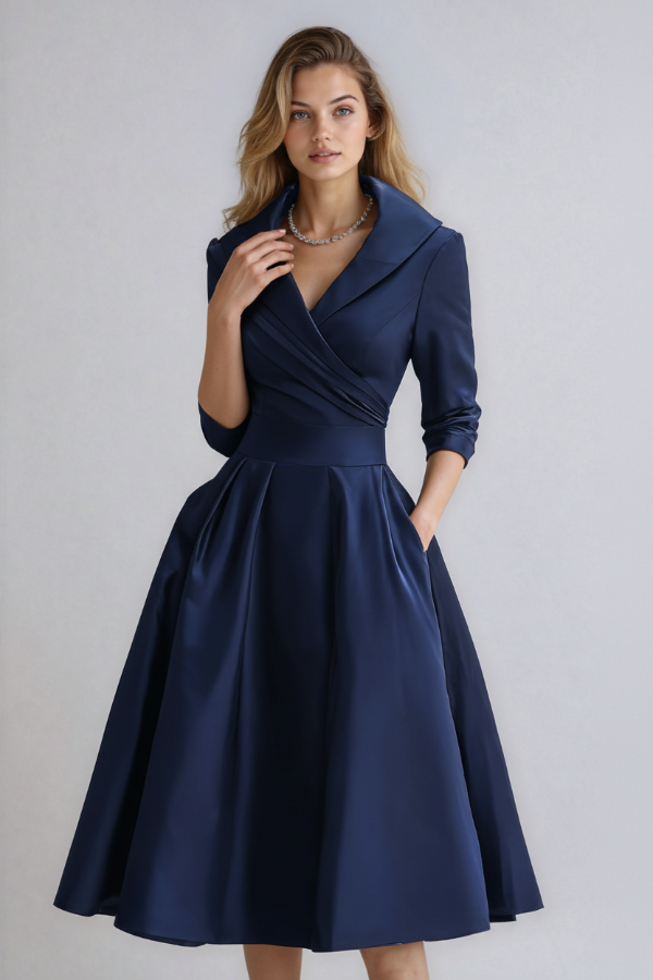 Elegante midi-jurk met overslag en uitlopende rok