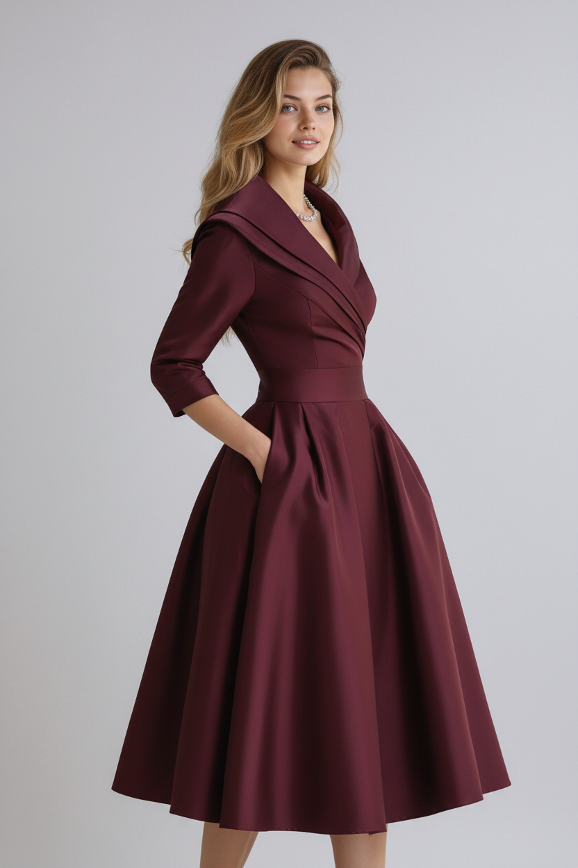 Elegante midi-jurk met overslag en uitlopende rok