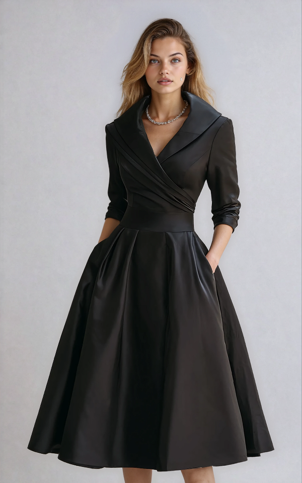 Elegante midi-jurk met overslag en uitlopende rok