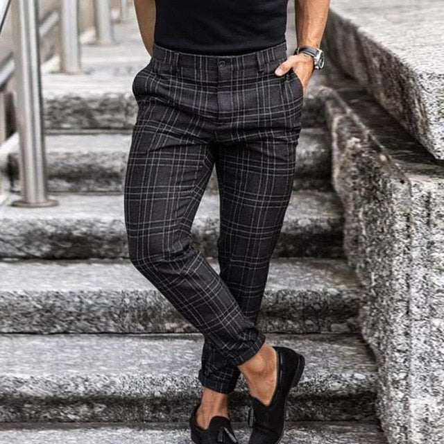 Geruite Pantalon met Slanke Pasvorm en Hoge Taille - Slim-fit