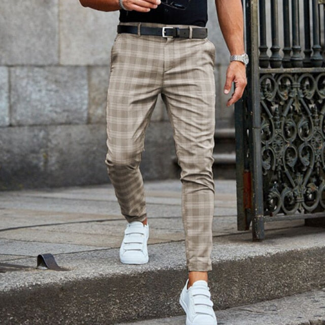 Geruite Pantalon met Slanke Pasvorm en Hoge Taille - Slim-fit