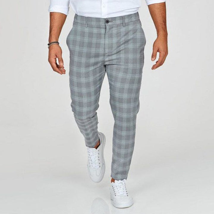 Geruite Pantalon met Slanke Pasvorm en Hoge Taille - Slim-fit