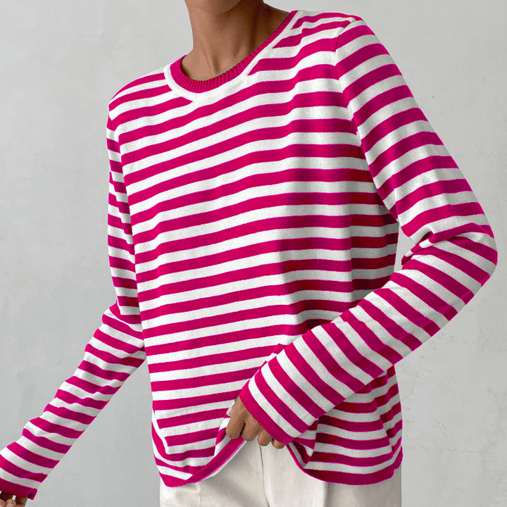 Gestreepte Dames Top met Lange Mouwen en Ronde Hals