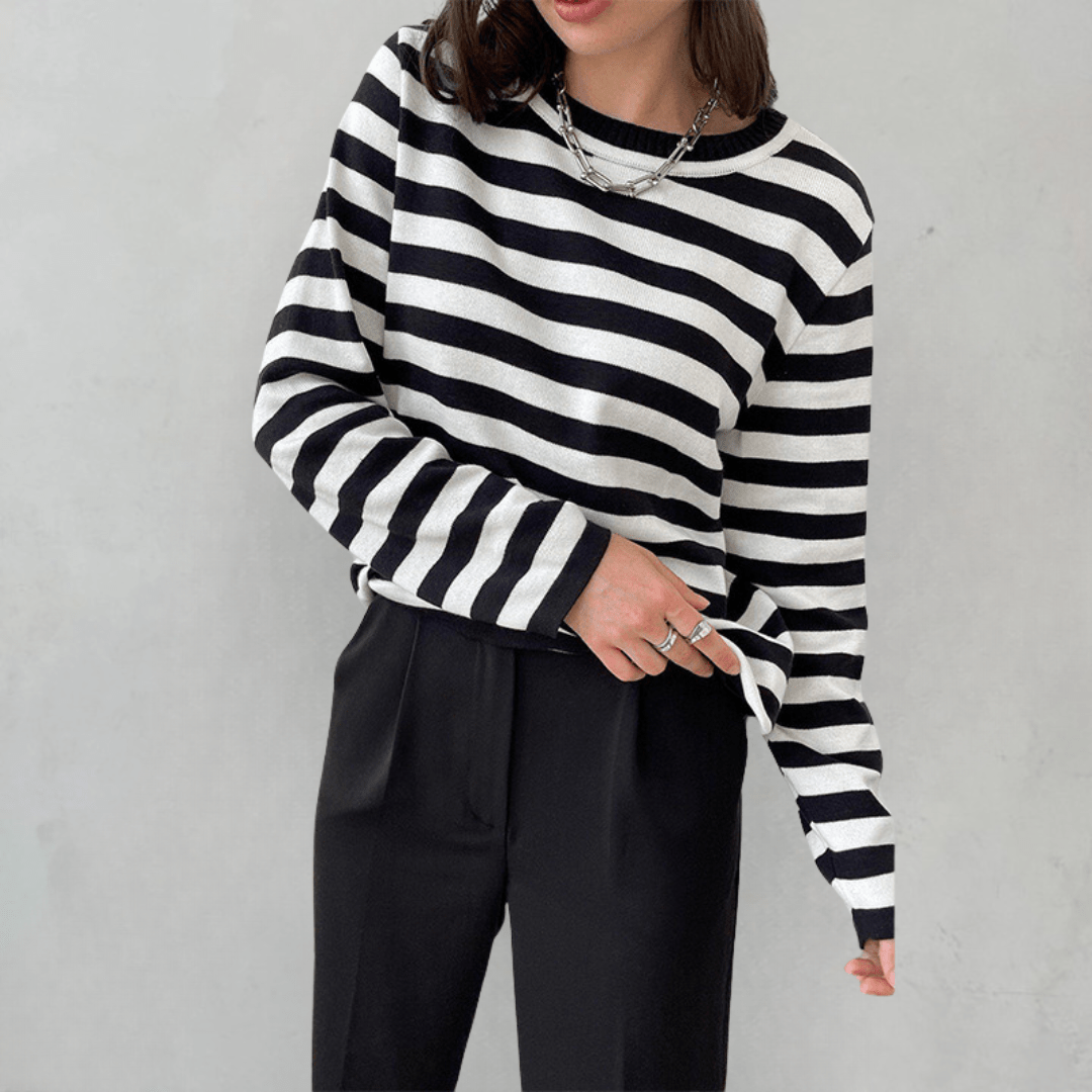 Gestreepte Dames Top met Lange Mouwen en Ronde Hals