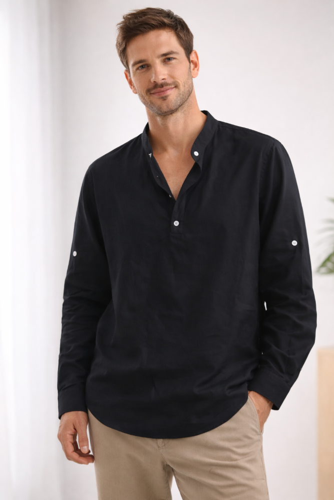 Henley Heren Overhemd - Lange Mouwen