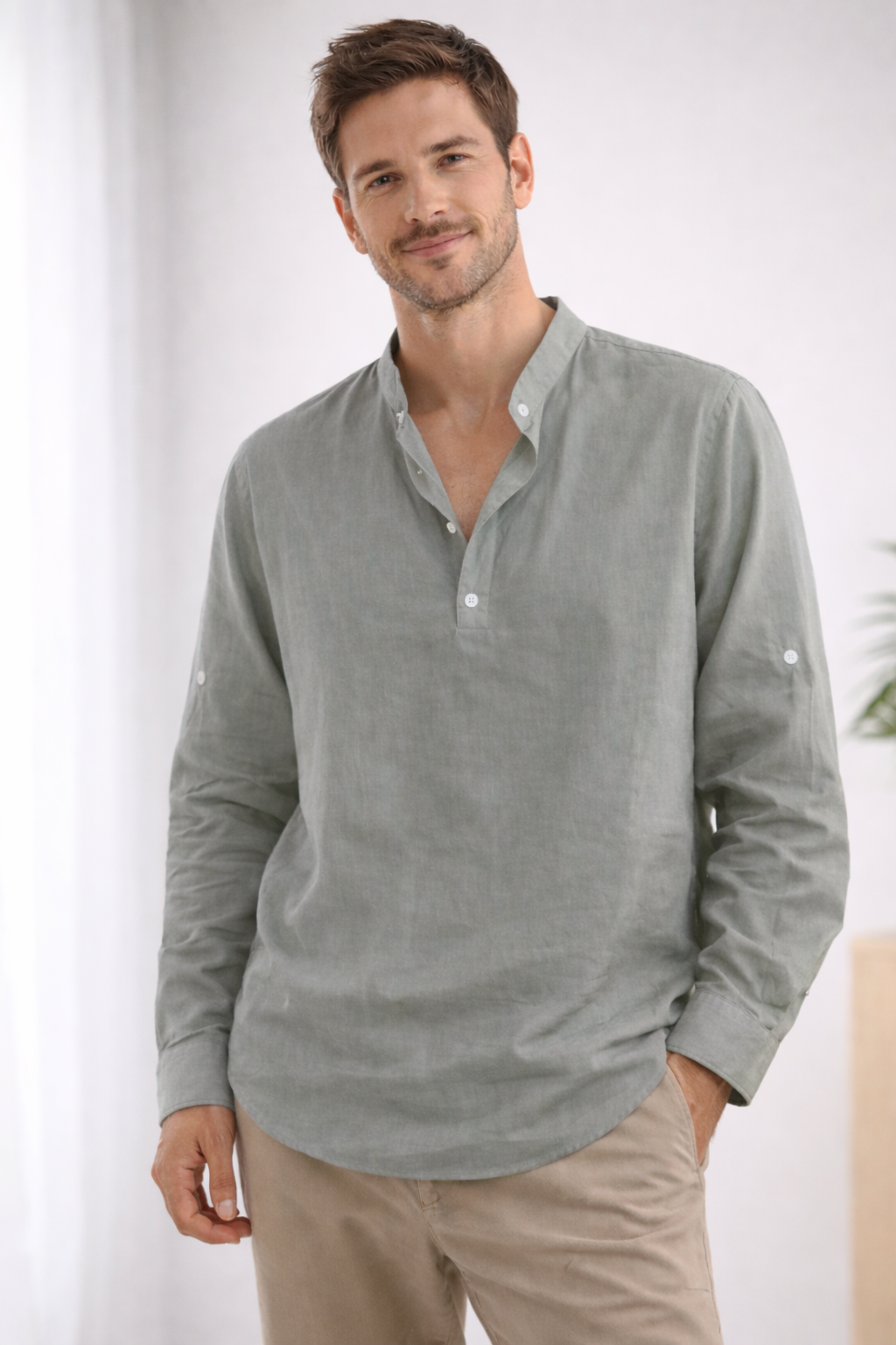 Henley Heren Overhemd - Lange Mouwen