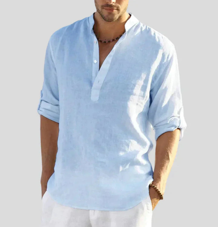 Heren Henley Shirt – Lange Mouwen met Bandkraag, Relaxte Pasvorm