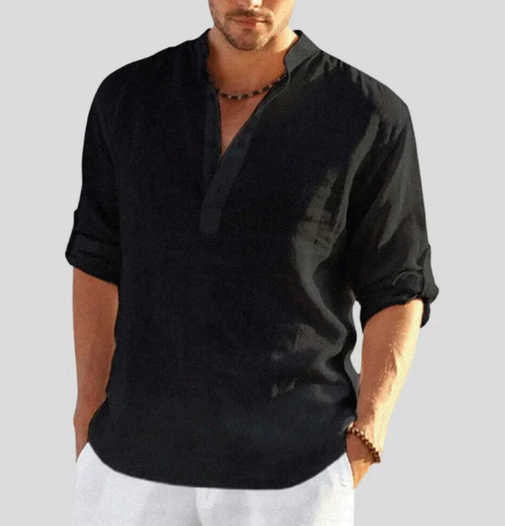 Heren Henley Shirt – Lange Mouwen met Bandkraag, Relaxte Pasvorm