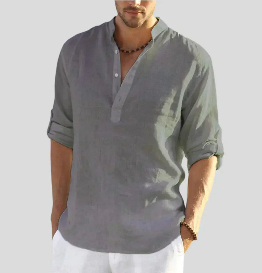 Heren Henley Shirt – Lange Mouwen met Bandkraag, Relaxte Pasvorm