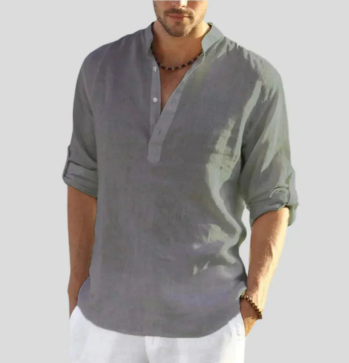 Heren Henley Shirt – Lange Mouwen met Bandkraag, Relaxte Pasvorm