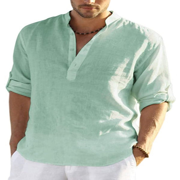 Heren Henley Shirt – Lange Mouwen met Bandkraag, Relaxte Pasvorm