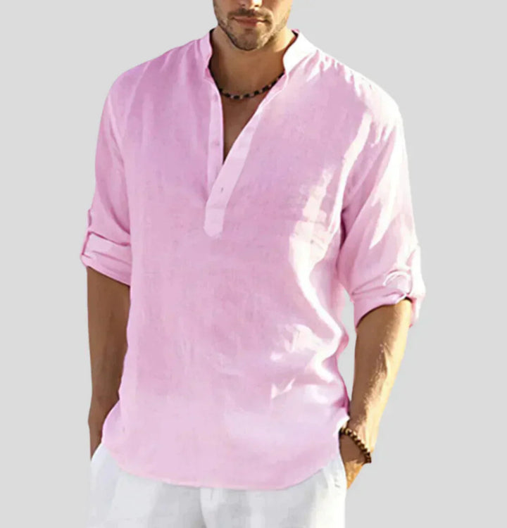 Heren Henley Shirt – Lange Mouwen met Bandkraag, Relaxte Pasvorm