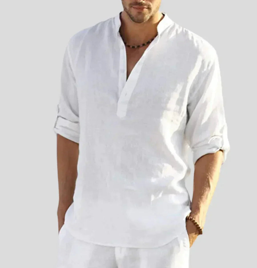 Heren Henley Shirt – Lange Mouwen met Bandkraag, Relaxte Pasvorm