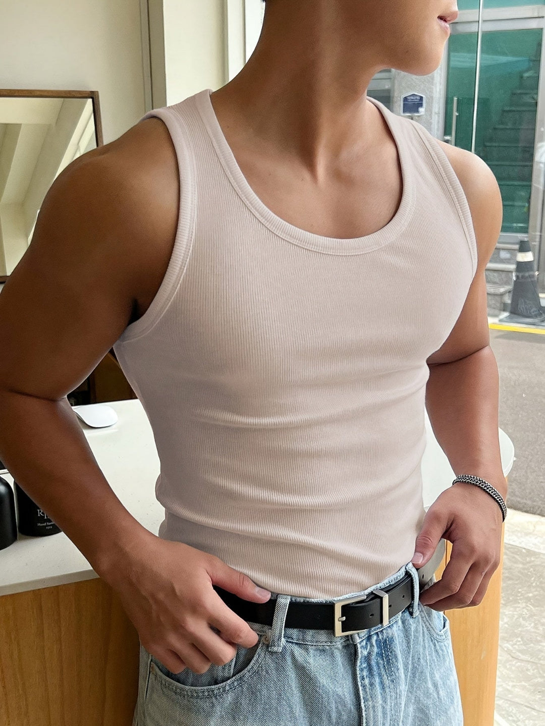 Heren Tanktop Rib Structuur met Aansluitende Pasvorm