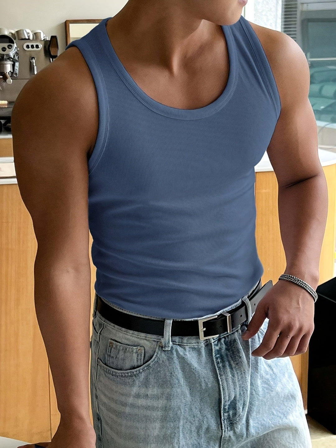Heren Tanktop Rib Structuur met Aansluitende Pasvorm