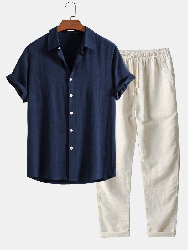 Heren Tweedelige Zomer Set - korte Mouwen Overhemd en Broek