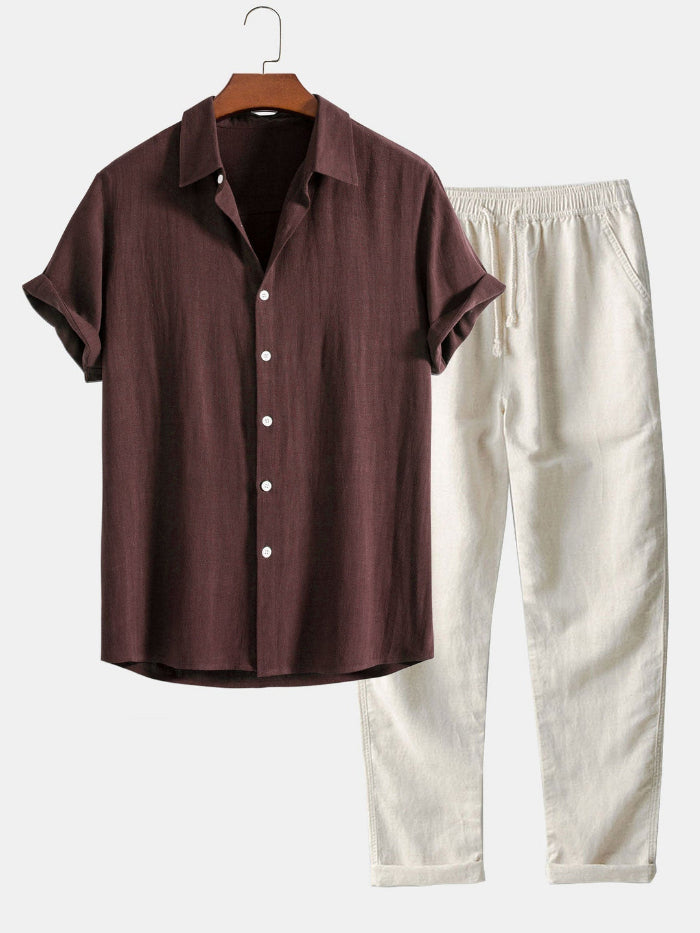 Heren Tweedelige Zomer Set - korte Mouwen Overhemd en Broek