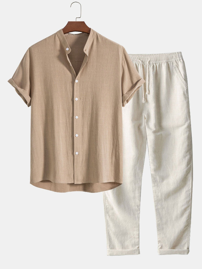 Heren Tweedelige Zomer Set - korte Mouwen Overhemd en Broek
