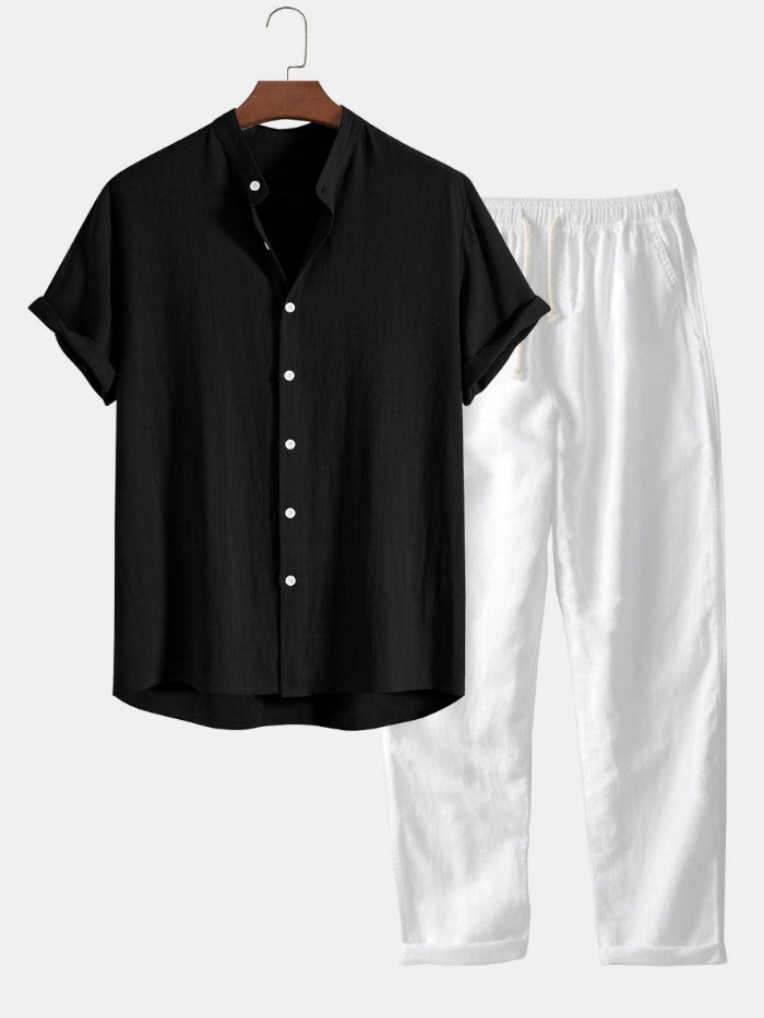 Heren Tweedelige Zomer Set - korte Mouwen Overhemd en Broek