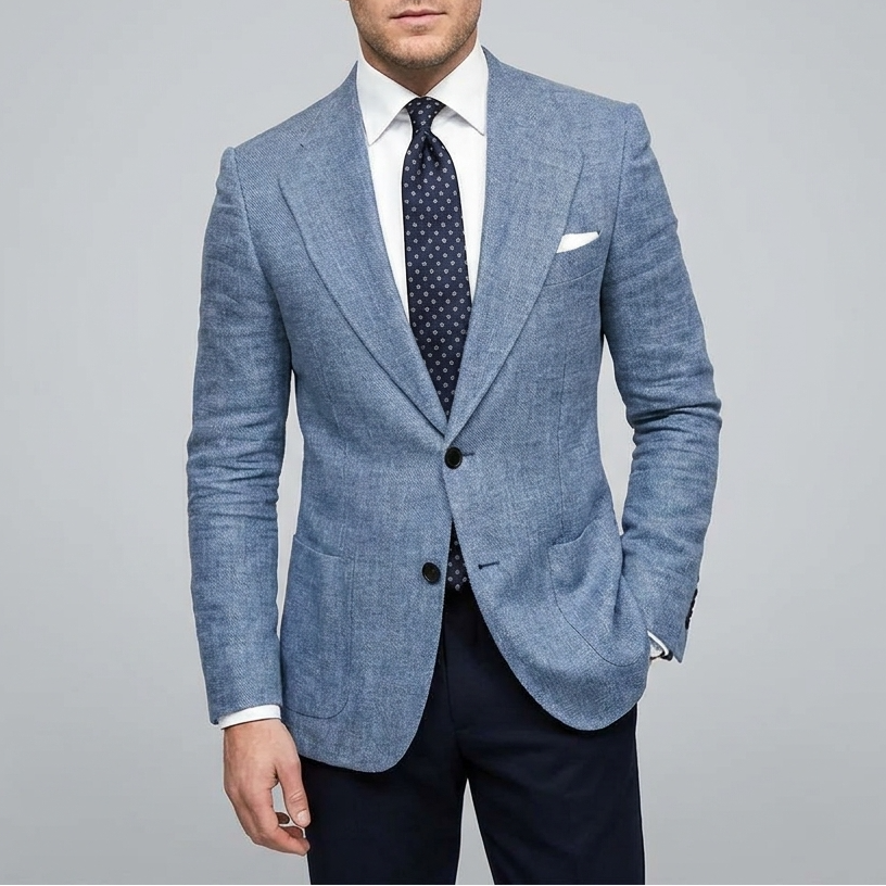 Heren Blazer met Structuur - Enkelrijige Blazer met Reverskraag