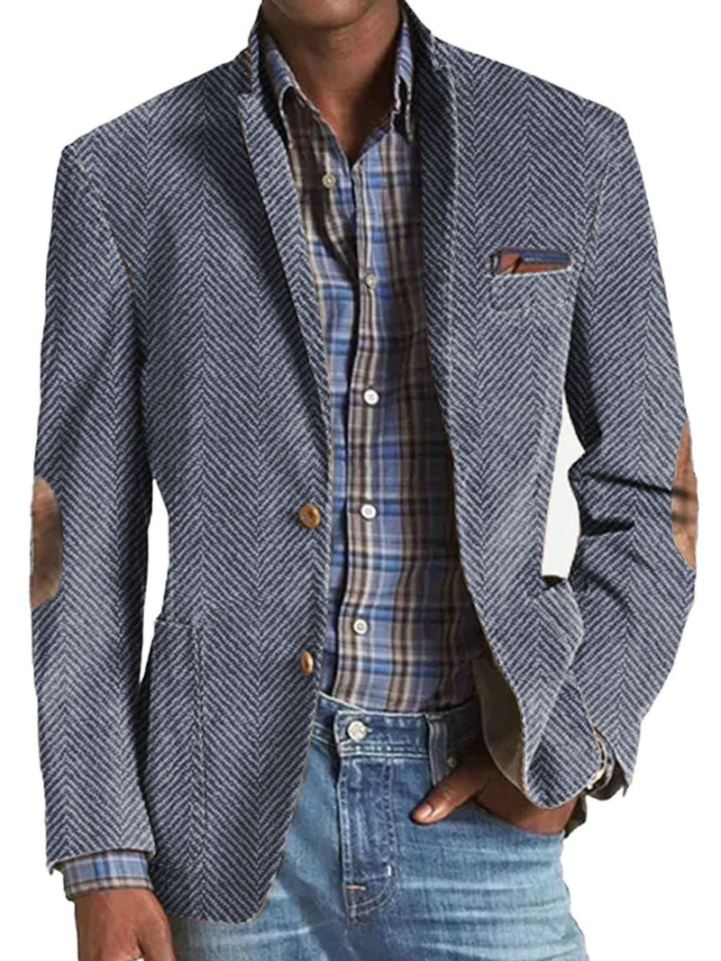 Heren Blazer met Visgraatpatroon - Enkelrijig met Twee Knopen