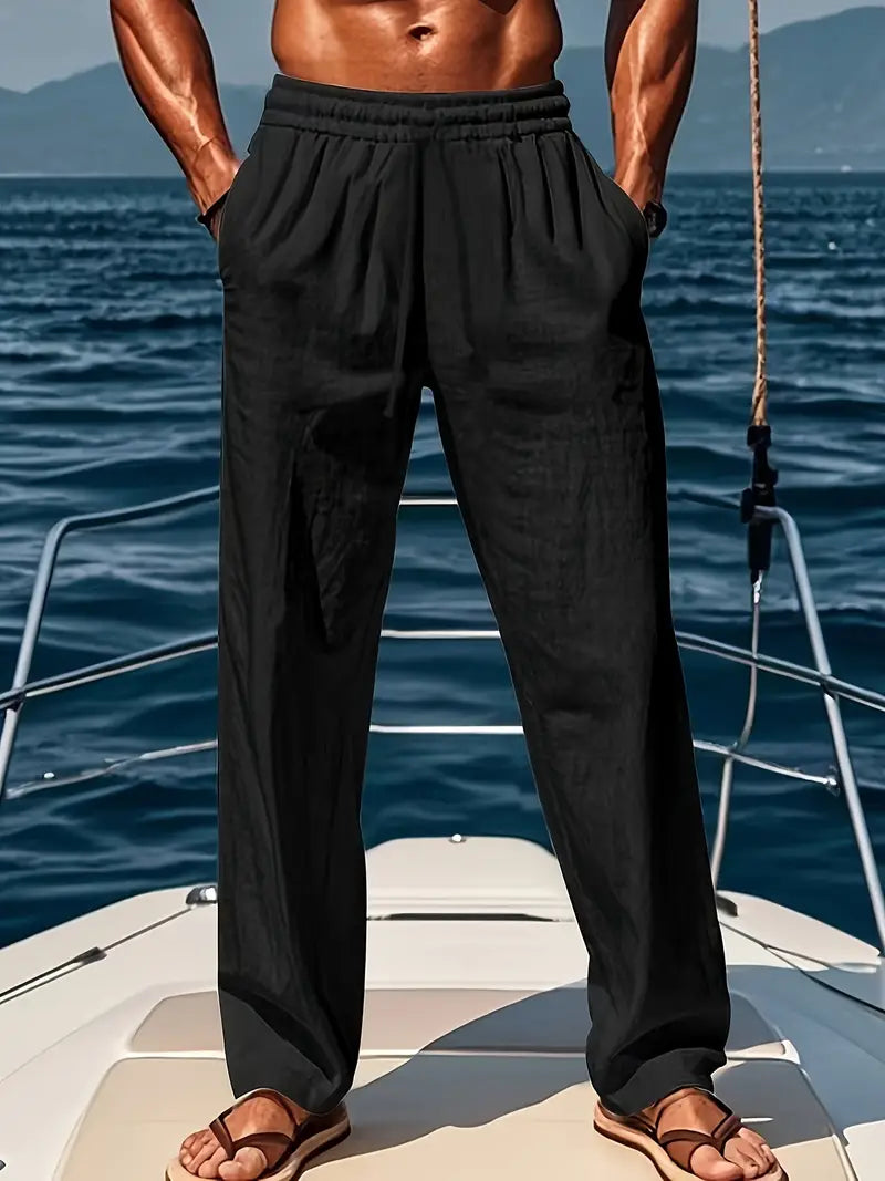 Heren Broek met Trekkoord - Wijde Pijpen van Geweven Stof