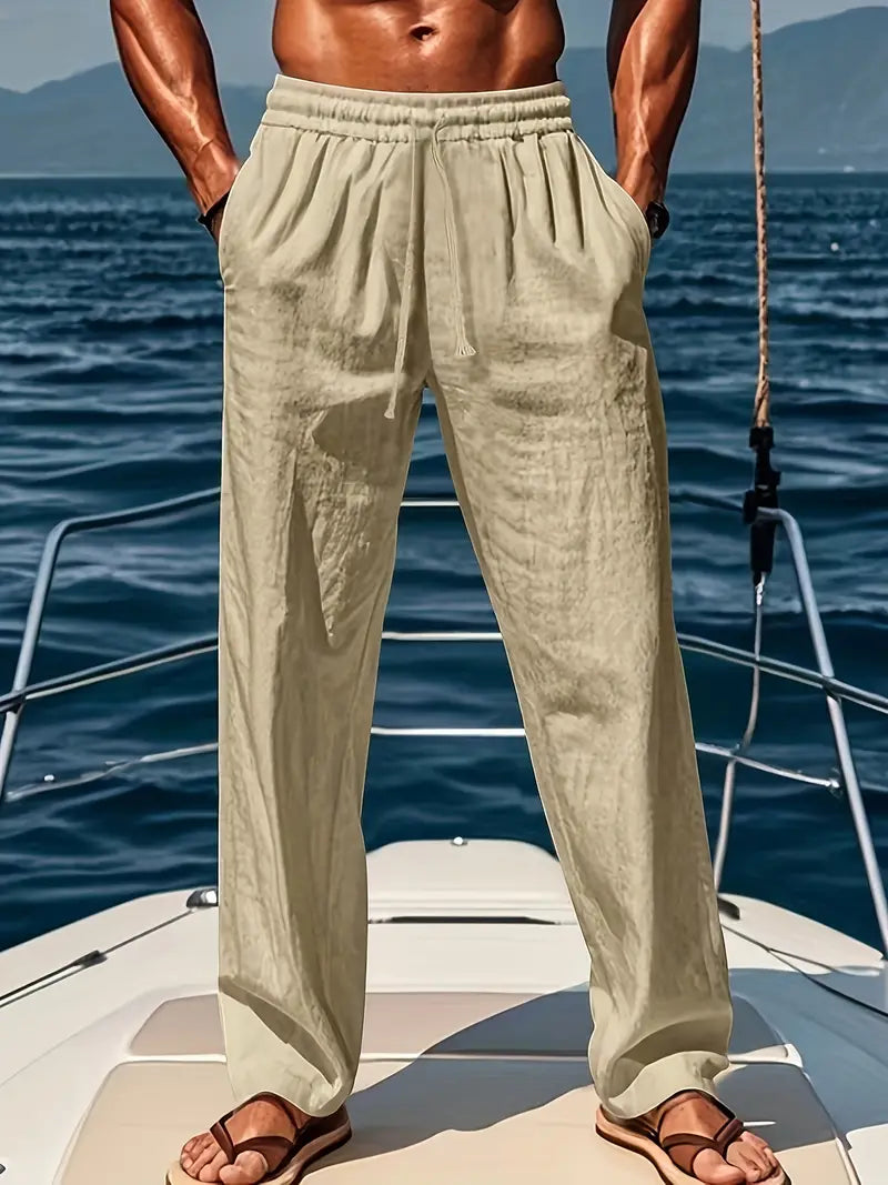Heren Broek met Trekkoord - Wijde Pijpen van Geweven Stof