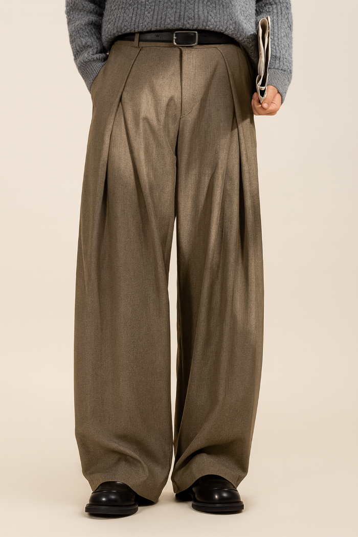 Heren Broek met Wijde Pijpen - Hoge Taille met Plooien