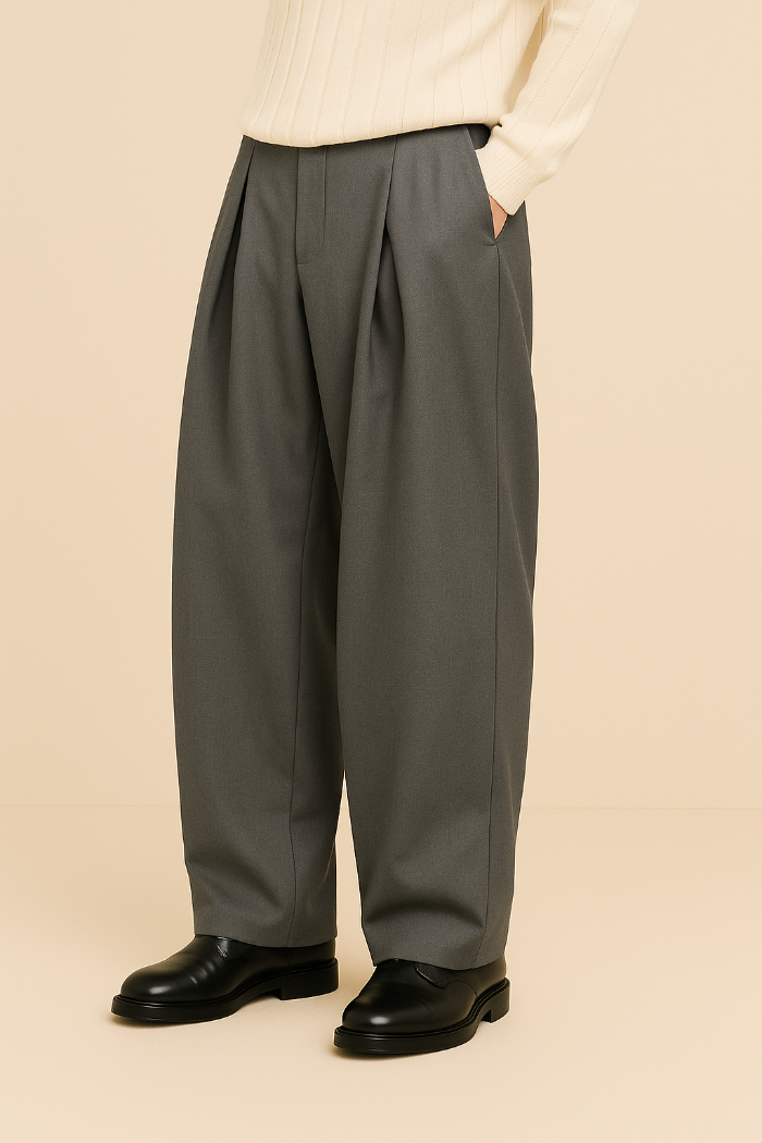 Heren Broek met Wijde Pijpen - Hoge Taille met Plooien
