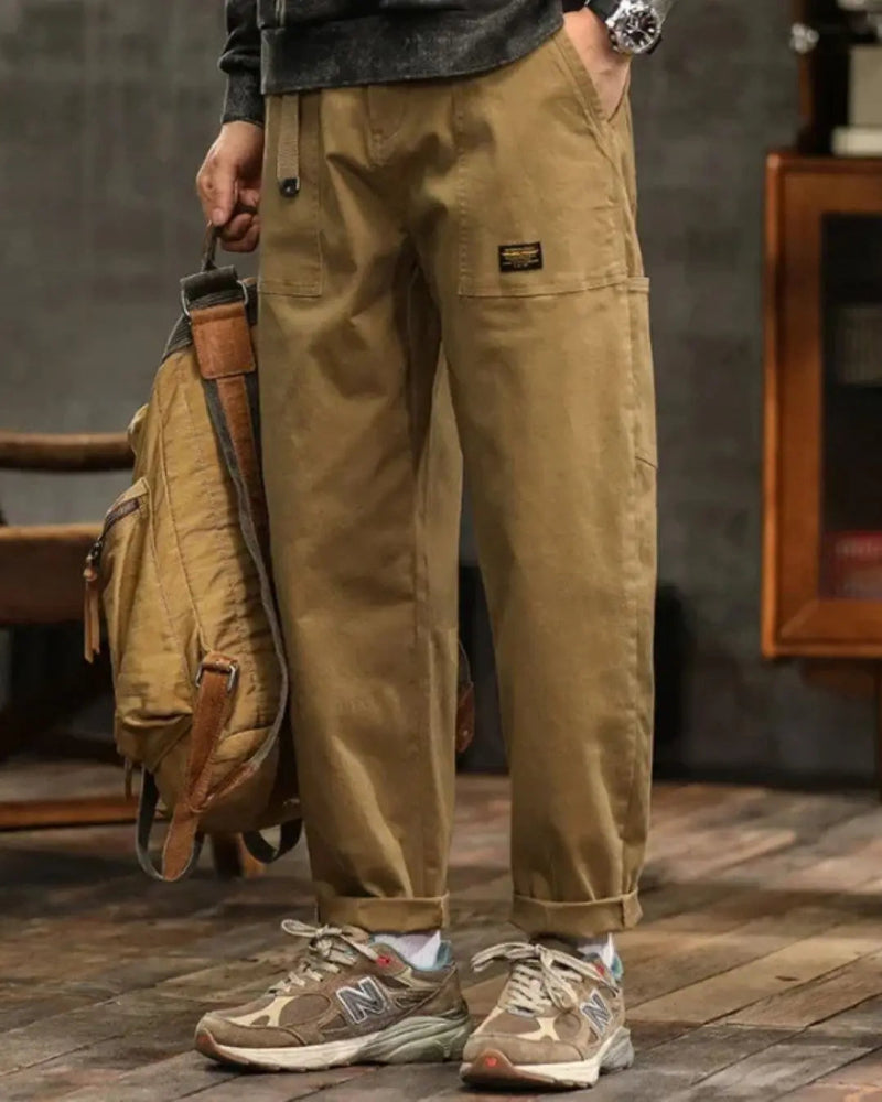 Heren Cargobroek - Relaxed Tapered Broek met Opgestikte Zakken