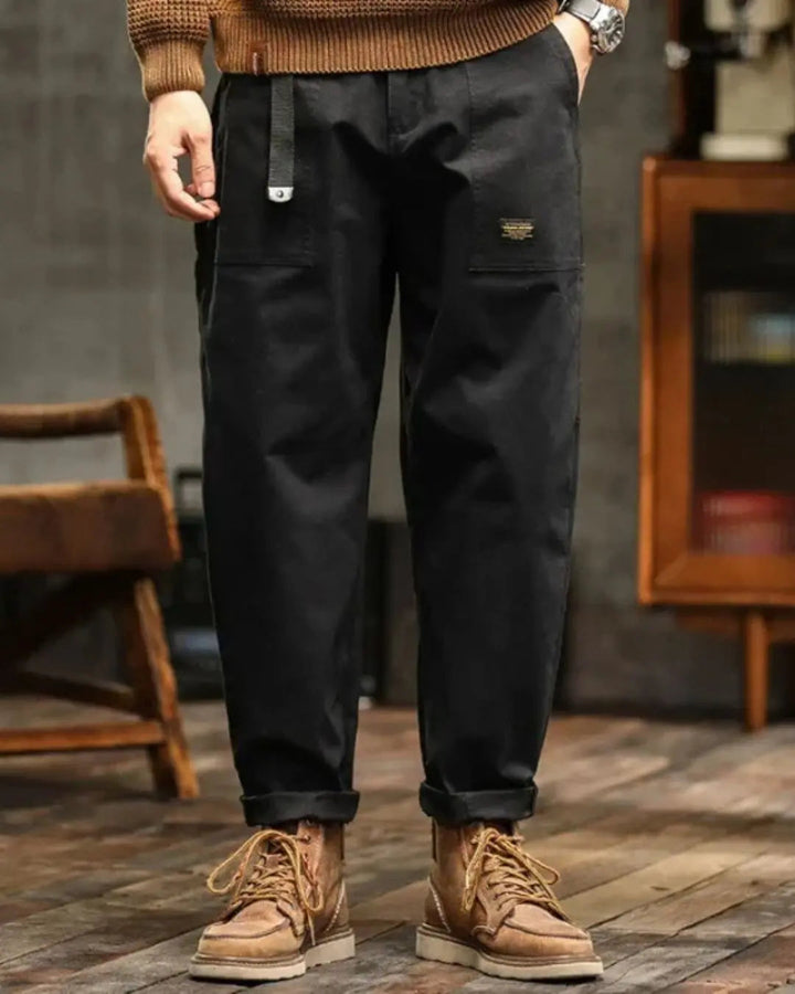 Heren Cargobroek - Relaxed Tapered Broek met Opgestikte Zakken