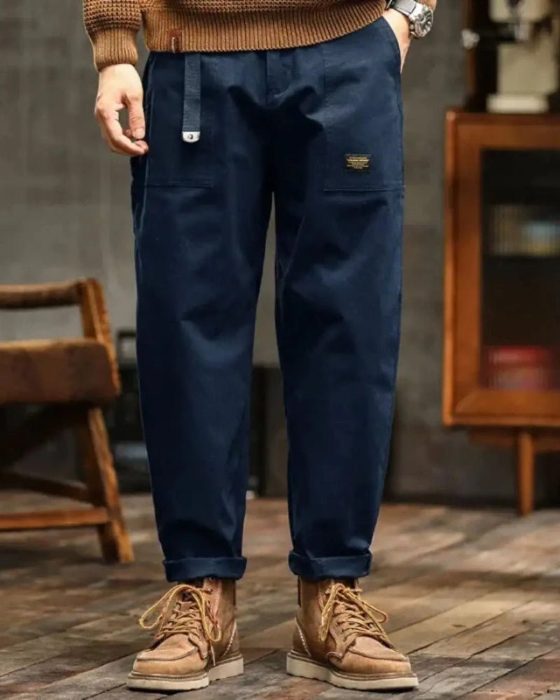 Heren Cargobroek - Relaxed Tapered Broek met Opgestikte Zakken