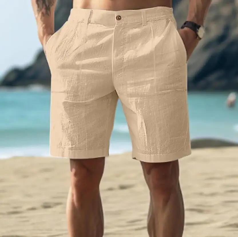Heren Chino Shorts - Platte Voorkant met Knoopsluiting