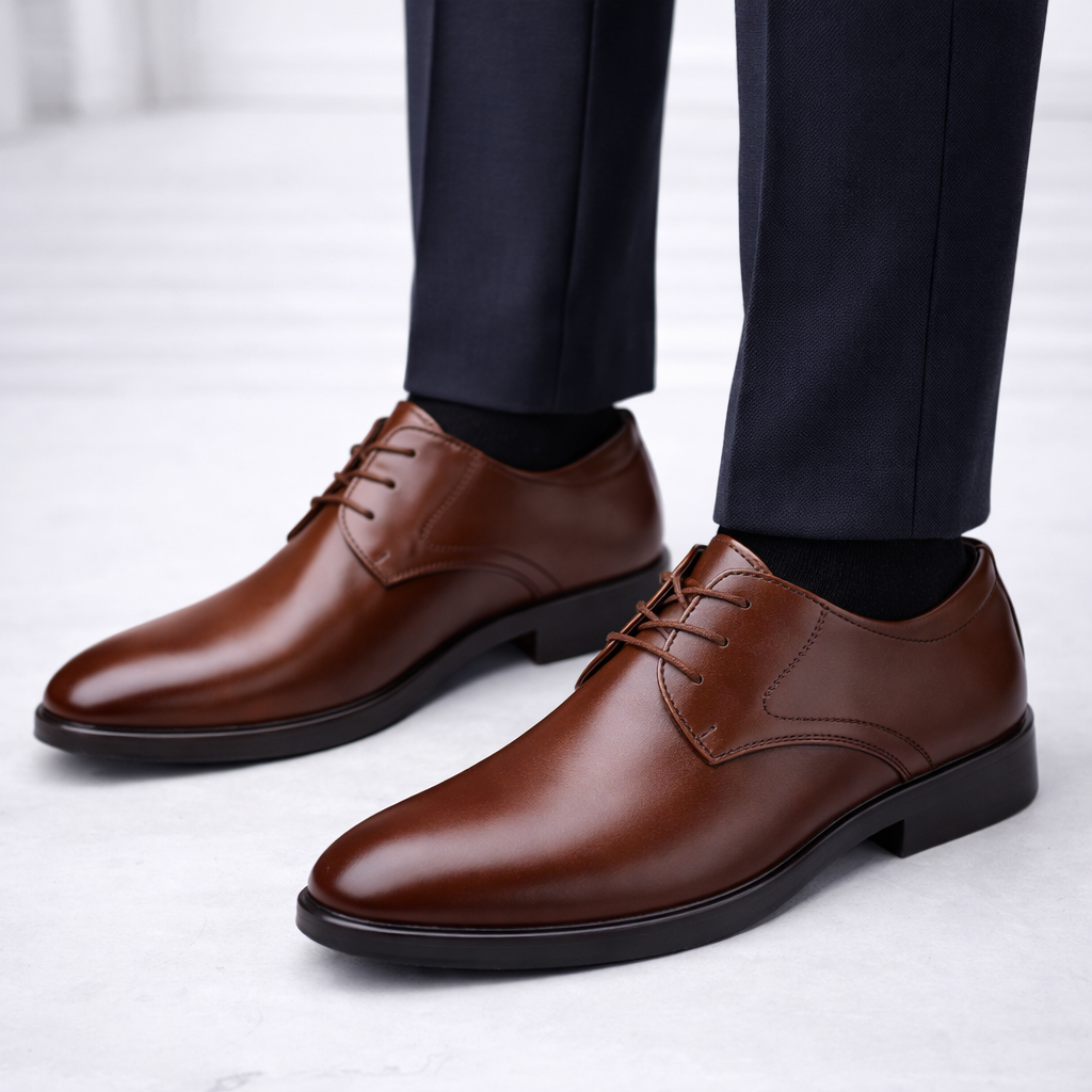 Heren Derby Schoenen met Vetersluiting - Effen Neus