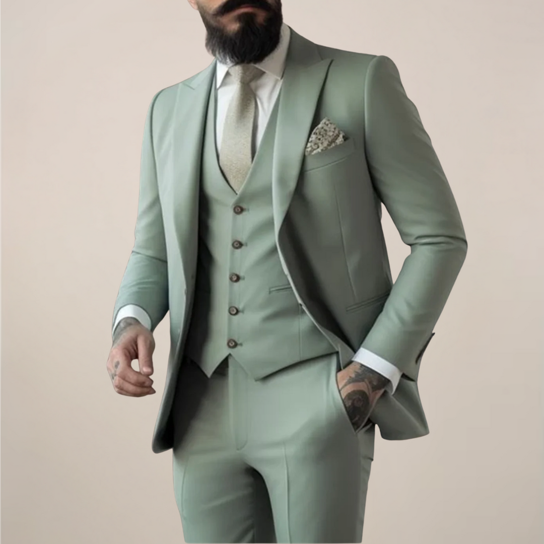 Heren Driedelig Pak - Enkelrijige Blazer met Spitse Revers, Gilet en Pantalon Set