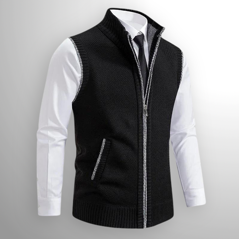Heren Gebreid Vest met Ritssluiting - Mouwloos Vest met Opstaande Kraag