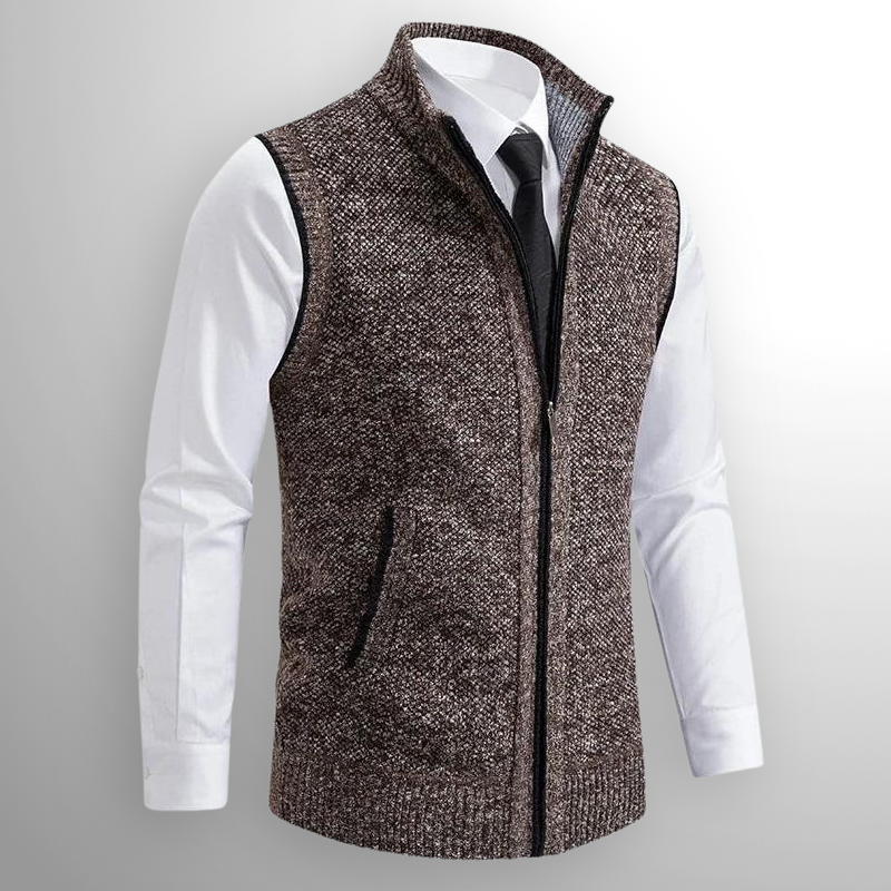 Heren Gebreid Vest met Ritssluiting - Mouwloos Vest met Opstaande Kraag